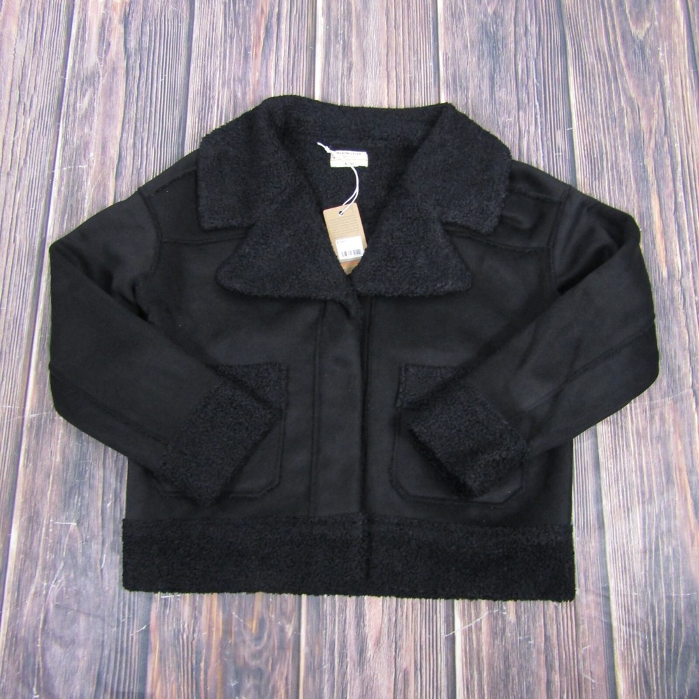 Marine Layer Quebec Sherpa Jacket Women Small Black Faux Suede Re-Spun Fleece